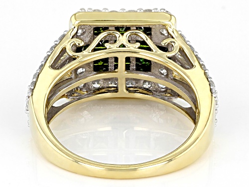 1.65ctw Princess Cut Green Diamond And Round White Diamond 10k Yellow Gold Quad Ring - Size 5