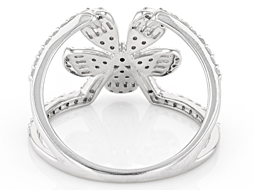 0.50ctw Round And Baguette White Diamond 10k White Gold Open Design Floral Ring - Size 5