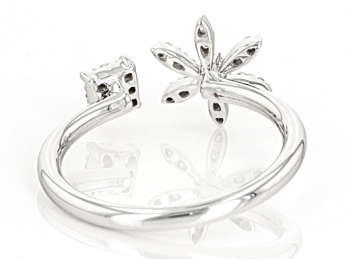 0.20ctw Round White Diamond 10k White Gold Floral Cuff Ring - Size 7