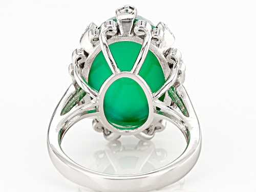 18x13mm Green Onyx With 0.14ctw White Topaz Rhodium Over Sterling Silver Ring - Size 9
