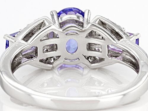 1.74ctw Oval Tanzanite And 0.26ctw White Zircon Rhodium Over Sterling Silver Ring - Size 7