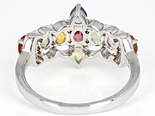 1.83ctw Oval And Pear Multi Sapphire Rhodium Over Sterling Silver Ring - Size 7