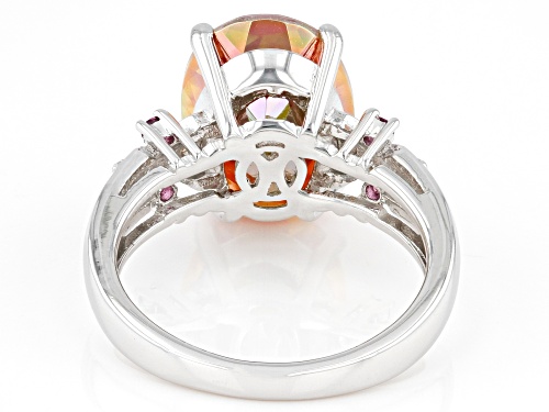 4.50ct Northern Lights™ Quartz With 0.10ctw Rhodolite And White Zircon Rhodium Over Silver Ring - Size 8