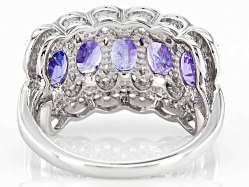 1.49ctw Oval Tanzanite With 0.50ctw Round White Zircon Rhodium Over Sterling Silver Ring - Size 8