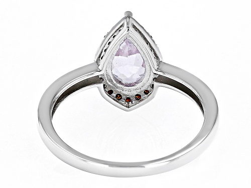 1.28ct Pink Kunzite And 0.12ctw Red Diamond Rhodium Over Sterling Silver Ring - Size 10