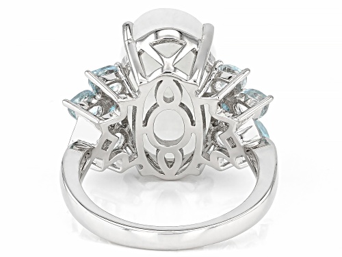 Rainbow Moonstone with 1.38ctw London Blue Topaz & Glacier Topaz™ Rhodium Over Silver Ring - Size 6