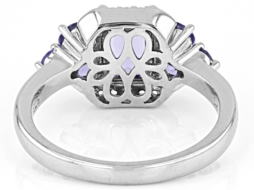 1.53ctw Tanzanite And 0.12ctw White Zircon Rhodium Over Sterling Silver Ring - Size 6