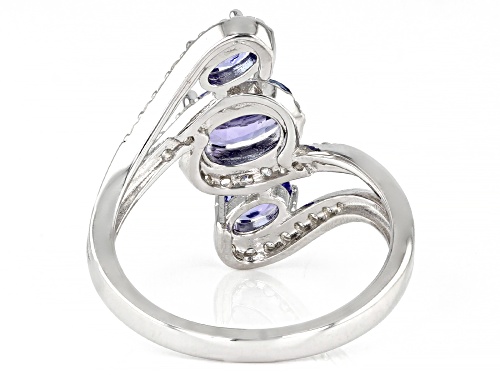 1.01ctw Tanzanite And 0.81ctw White Zircon Rhodium Over Sterling Silver 3-Stone Ring - Size 9