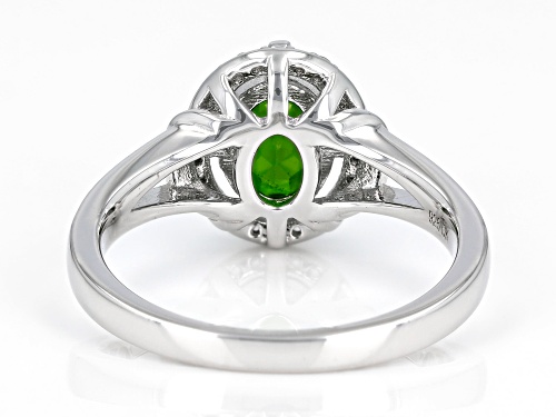 1.19ct Oval Chrome Diopside And 0.12ctw White Zircon Rhodium Over Sterling Silver Ring - Size 10