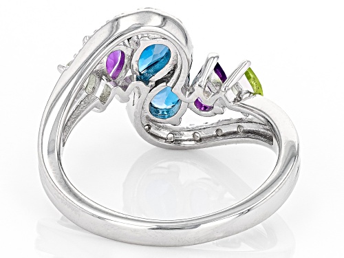 1.56ctw Multi Gem Rhodium Over Sterling Silver Ring - Size 10