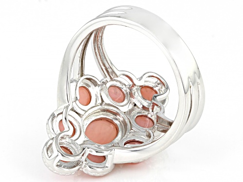4mm Round and 7x5mm Oval Pink Opal Rhodium Over Sterling Silver Ring - Size 6