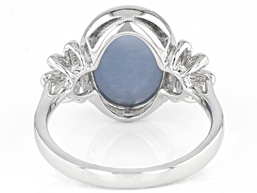 14x10mm Angelite And 0.07ctw White Zircon Rhodium Over Sterling Silver Flower Ring - Size 7