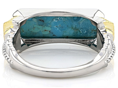 16x6mm Composite Turquoise And 0.03ctw White Zircon Rhodium Over Sterling Silver Two-Tone Ring - Size 7
