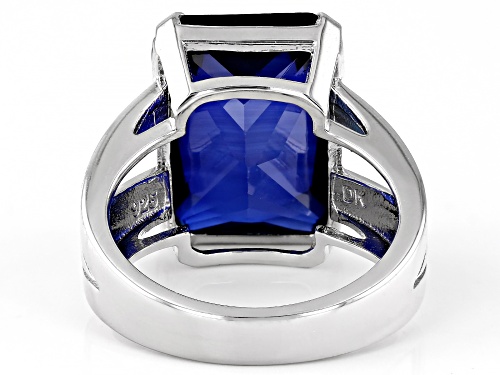 10.20ct Blue Lab Created Sapphire Rhodium Over Sterling Silver Ring - Size 8