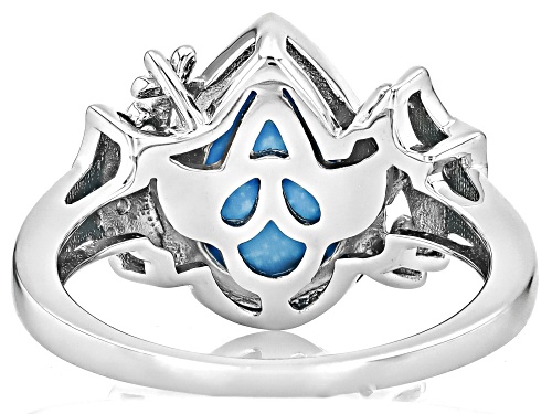 Blue Kingman Turquoise with 0.04ctw White Zircon Rhodium Over Sterling Silver Ring - Size 6