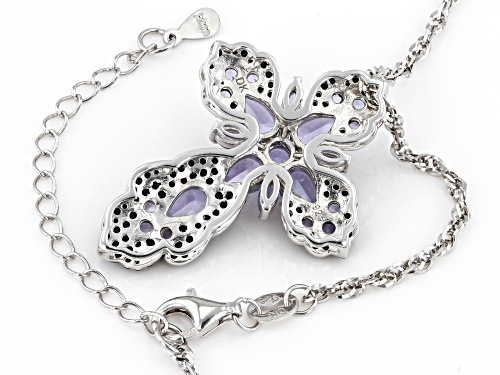 2.78ctw Tanzanite with 0.50ctw Black Spinel Rhodium Over Sterling Silver Pendant with Chain