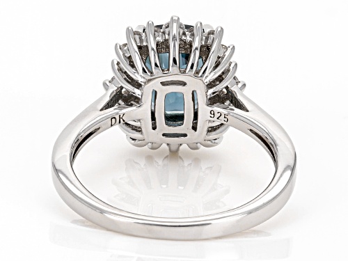 2.19ct Teal Lab Created Spinel with 0.41ctw Lab White Sapphire Rhodium Over Sterling Silver Ring - Size 9