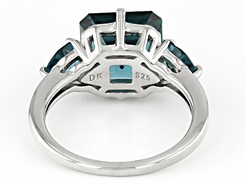4.68ctw Asscher Cut Lab Created Teal Spinel Rhodium Over Sterling Silver Ring - Size 6