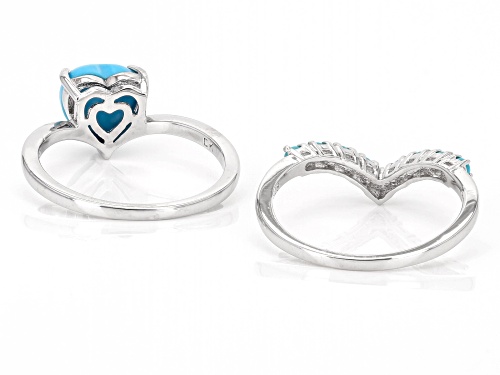Blue Sleeping Beauty Turquoise Rhodium Over Sterling Silver Set Of Two Rings - Size 7