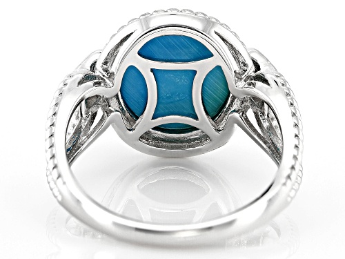 Blue Kingman Turquoise with 0.10ctw White Zircon Rhodium Over Sterling Silver Ring - Size 9