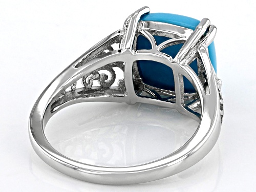 10mm Cushion Shape Sleeping Beauty Turquoise Rhodium Over Sterling Silver Ring - Size 9