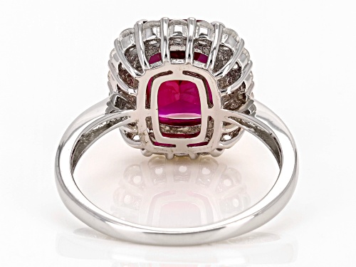 3.40ct Lab Created Ruby with 0.61ctw White Topaz Rhodium Over Sterling Silver Ring - Size 6