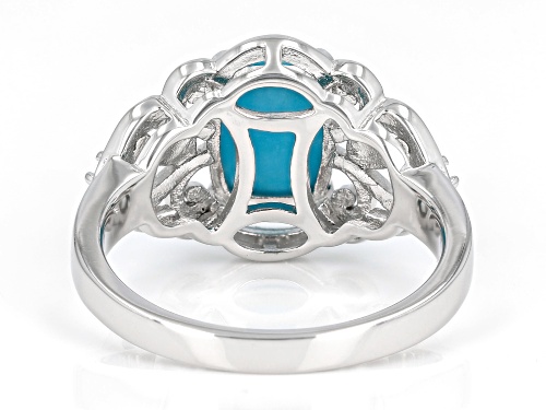 9x7mm Sleeping Beauty Turquoise with 0.03ctw White Zircon Rhodium Over Sterling Silver Ring - Size 9