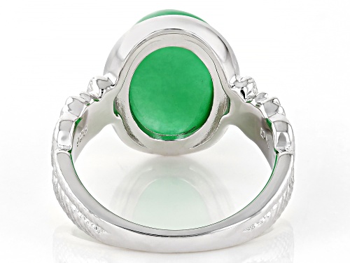 14x10mm Oval Jadeite Rhodium Over Sterling Silver Dragon Ring - Size 10