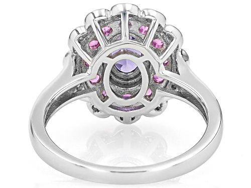 .64ct Tanzanite with 0.83ctw Lab Pink Sapphire & White Zircon Rhodium Over Sterling Silver Ring - Size 9