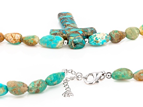 Kingman Turquoise Rhodium Over Sterling Silver Necklace with Set of Two Stretch Bracelets