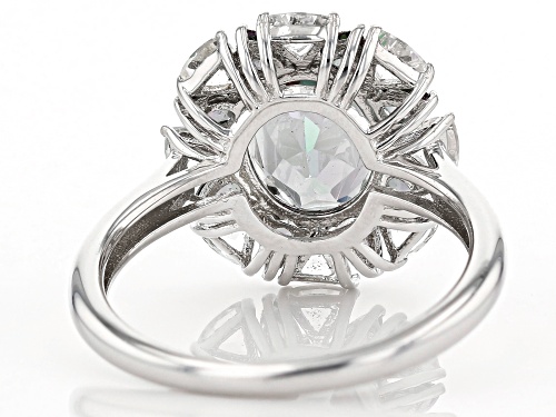 2.83ctw Mystic Fire® Green Topaz with 0.68ctw White Topaz Rhodium Over Silver Halo Ring - Size 7