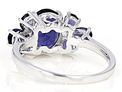 1.77ctw Oval And Pear Shape Iolite Rhodium Over Sterling Silver Ring - Size 8