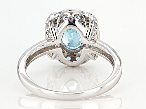 1.70ct oval blue zircon, .17ctw Swiss blue topaz, .15ctw zircon rhodium over sterling silver ring - Size 10