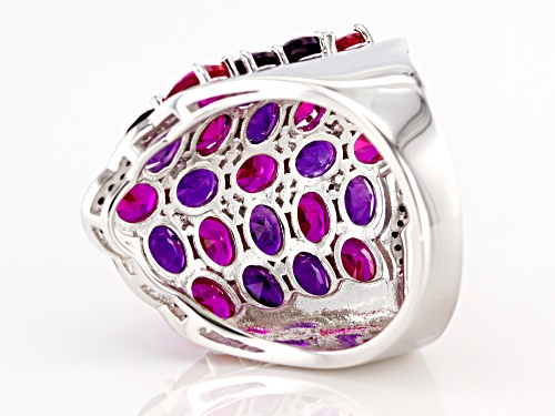 3.57ctw African Amethyst, 3.49ctw Lab Created Ruby & .26ctw Black Spinel Rhodium Over Silver Ring - Size 7