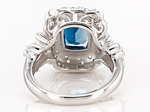 2.16ct rectangular cushion London blue topaz & .59ctw round white zircon rhodium over silver ring - Size 8