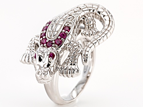 .28ctw Round African Ruby Rhodium Over Sterling Silver Alligator Ring - Size 8