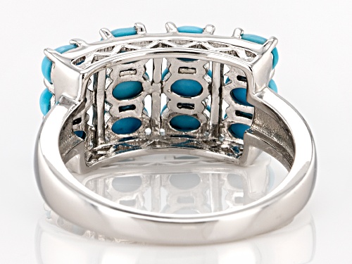 4x3mm Oval Sleeping Beauty Turquoise Rhodium Over Sterling Silver Three-Row Band Ring - Size 7