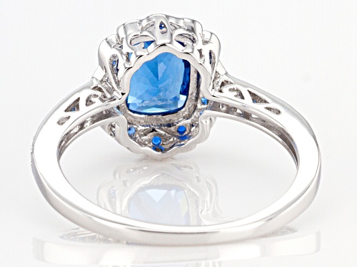 1.43ctw Rectangular Cushion and Round Lab Created Blue Spinel Rhodium Over Silver Ring - Size 9