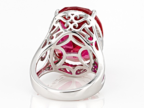 22.54ct Oval Lab Created Ruby With .39ctw Round White Zircon Rhodium Over Sterling Silver Ring - Size 8