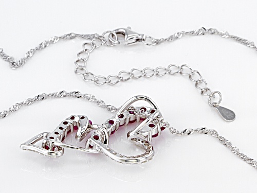 1.79ctw Burmese Ruby And .26ctw White Zircon Rhodium Over Silver Triple Heart Pendant With Chain
