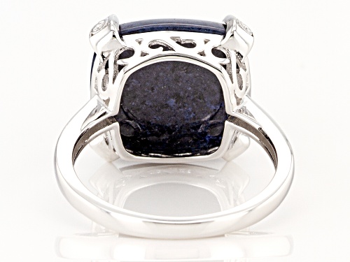 14mm Square Cushion Dumortierite Rhodium Over Sterling Silver Solitaire Ring - Size 7