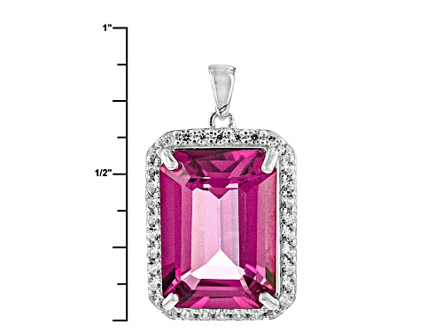 7.60ct Emerald Cut Pink Topaz And .49ctw Round White Zircon Sterling Silver Pendant With Chain
