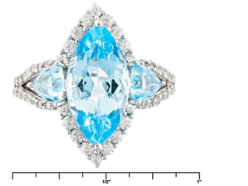 5.53ctw Marquise And Trillion Glacier Topaz™ With .86ctw Round White Zircon Sterling Silver Ring - Size 8