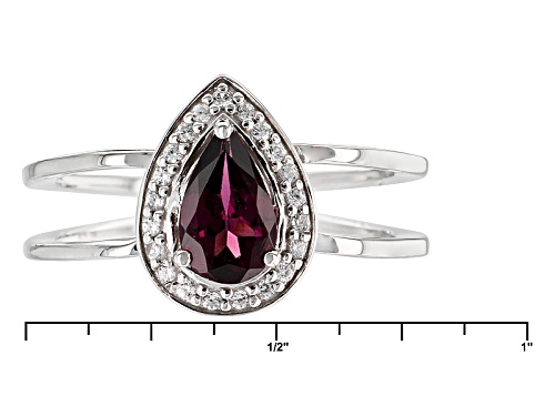 .76ct Pear Shape Raspberry color Rhodolite And .16ctw Round White Zircon Sterling Silver Ring - Size 7