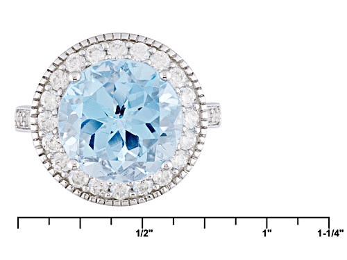 7.23ct Round Glacier Topaz™ With .83ctw Round White Zircon Sterling Silver Ring - Size 10