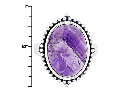 10.00ct Oval Carved African Amethyst Cabochon Sterling Silver Ring - Size 6