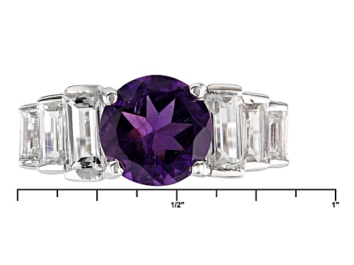 1.91ct Round African Amethyst With 1.55ctw Baguette White Topaz Sterling Silver Ring - Size 7