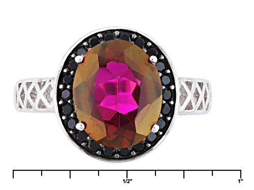 3.84ct Oval Peony™ Mystic Topaz® With .26ctw Round Black Spinel Sterling Silver Ring - Size 12