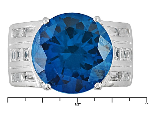 7.65ct Round Lab Created Blue Spinel With 1.58ctw Square & Baguette White Topaz Sterling Silver Ring - Size 6