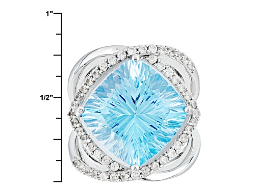 9.35ct Square Cushion Glacier Topaz™ And .85ctw Round White Zircon Sterling Silver Ring - Size 6